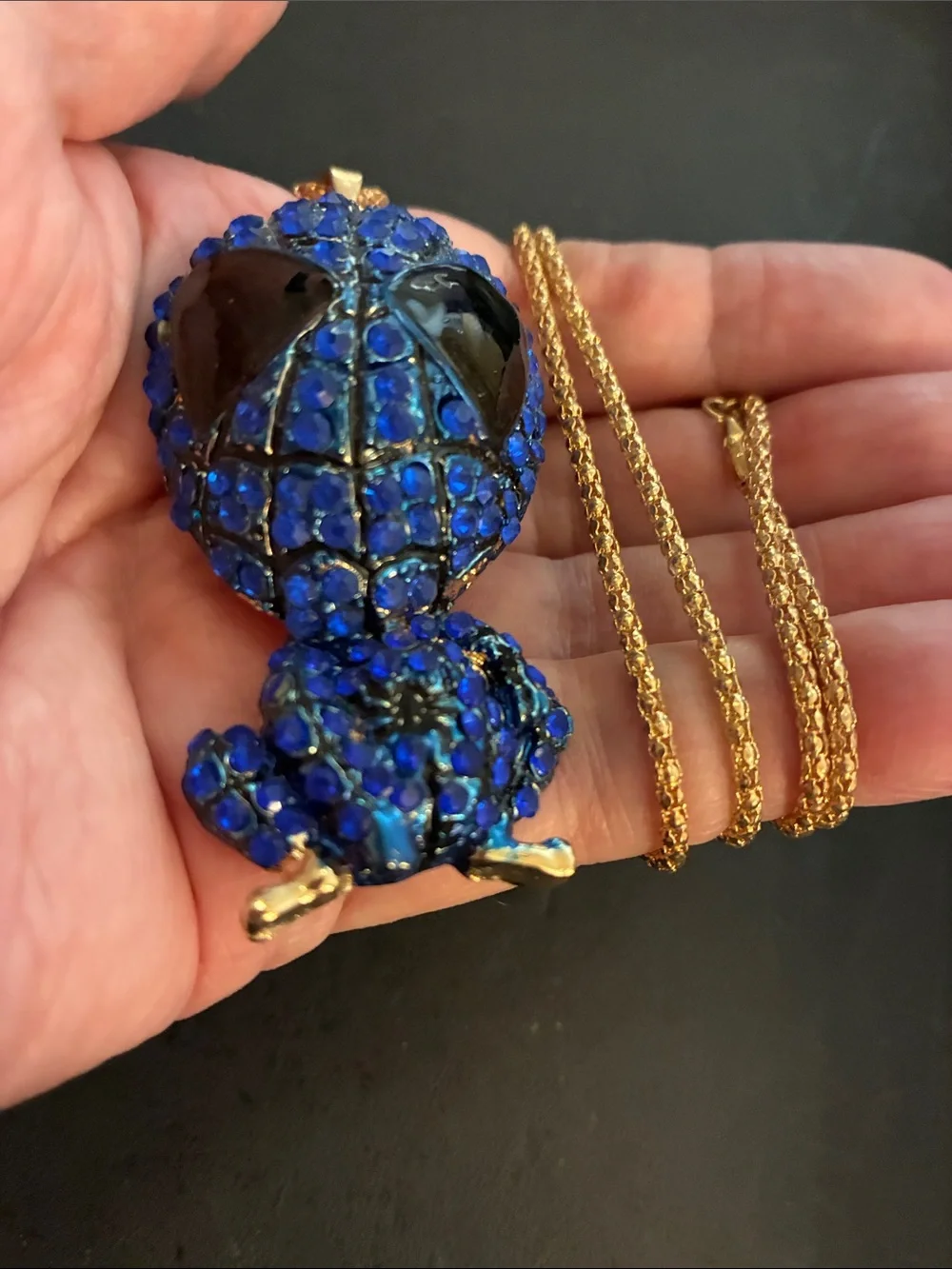 Spider Man Blue Crystal Pendant Necklace. NWOT